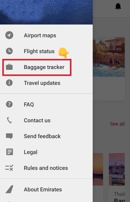 透過手機APP，點擊Baggage tracker，追蹤行李進度。